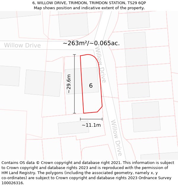 6, WILLOW DRIVE, TRIMDON, TRIMDON STATION, TS29 6QP: Plot and title map