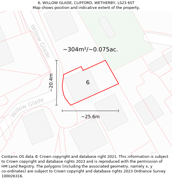 6, WILLOW GLADE, CLIFFORD, WETHERBY, LS23 6ST: Plot and title map