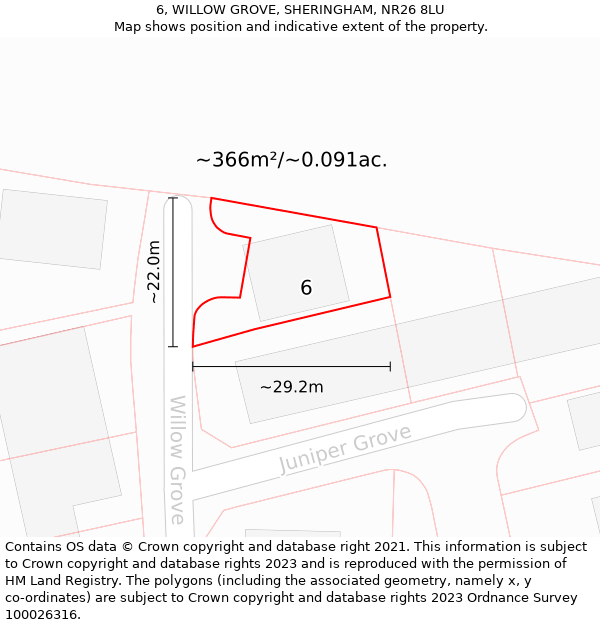 6, WILLOW GROVE, SHERINGHAM, NR26 8LU: Plot and title map