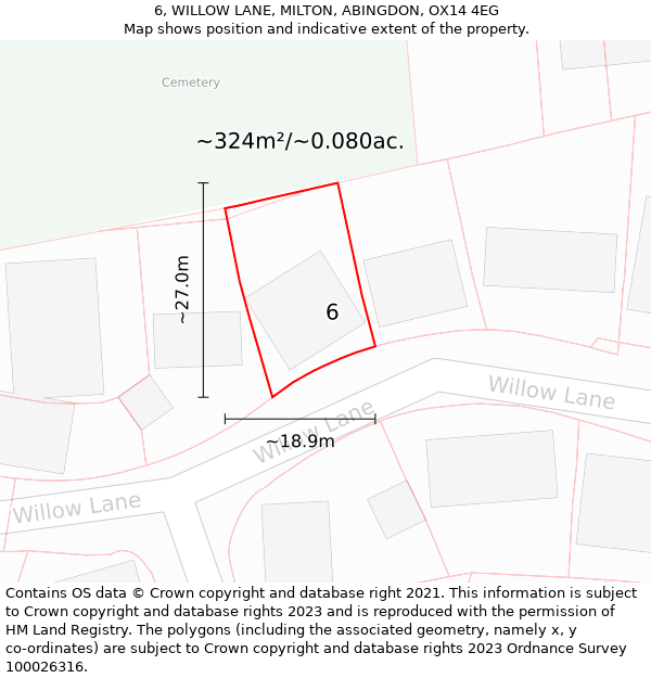 6, WILLOW LANE, MILTON, ABINGDON, OX14 4EG: Plot and title map