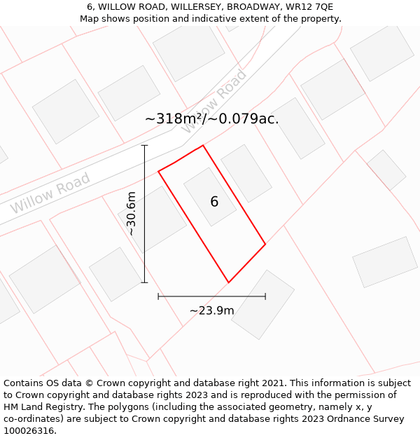 6, WILLOW ROAD, WILLERSEY, BROADWAY, WR12 7QE: Plot and title map