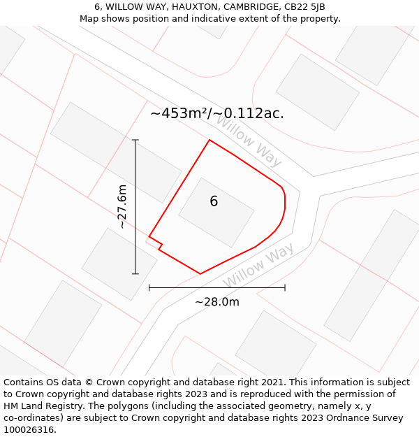 6, WILLOW WAY, HAUXTON, CAMBRIDGE, CB22 5JB: Plot and title map