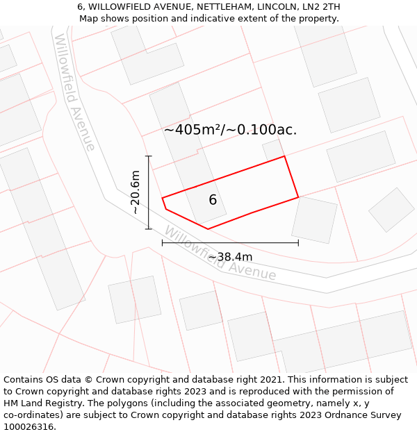 6, WILLOWFIELD AVENUE, NETTLEHAM, LINCOLN, LN2 2TH: Plot and title map