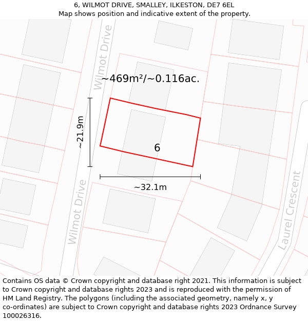 6, WILMOT DRIVE, SMALLEY, ILKESTON, DE7 6EL: Plot and title map