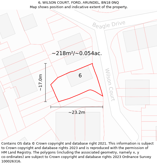 6, WILSON COURT, FORD, ARUNDEL, BN18 0NQ: Plot and title map