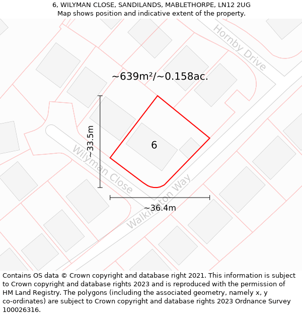 6, WILYMAN CLOSE, SANDILANDS, MABLETHORPE, LN12 2UG: Plot and title map