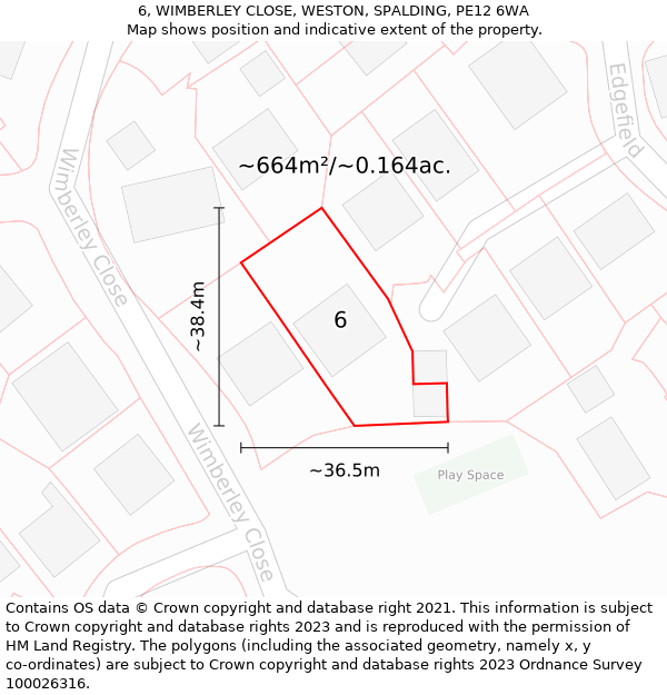 6, WIMBERLEY CLOSE, WESTON, SPALDING, PE12 6WA: Plot and title map