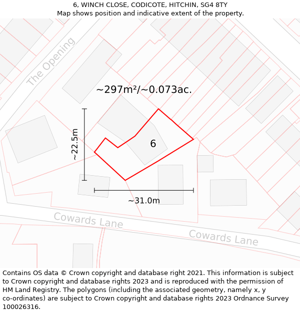 6, WINCH CLOSE, CODICOTE, HITCHIN, SG4 8TY: Plot and title map