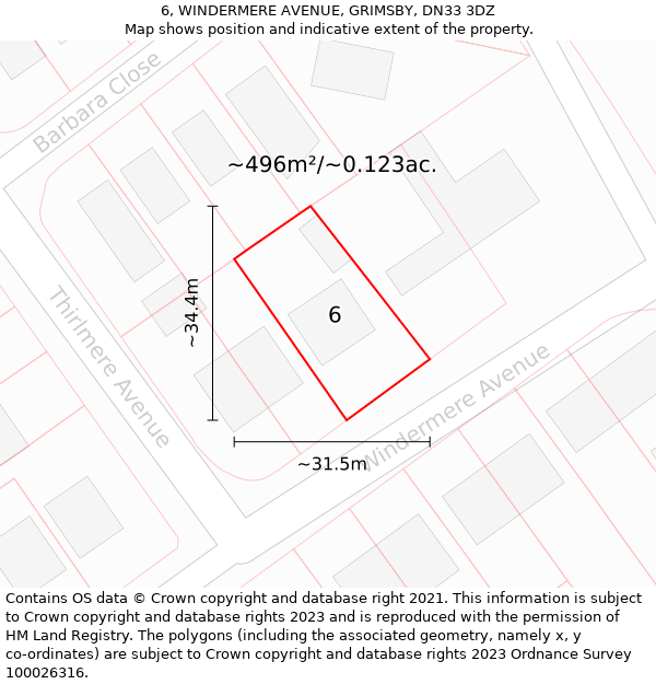 6, WINDERMERE AVENUE, GRIMSBY, DN33 3DZ: Plot and title map