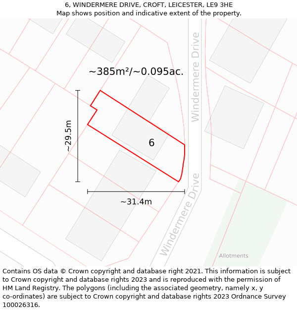 6, WINDERMERE DRIVE, CROFT, LEICESTER, LE9 3HE: Plot and title map