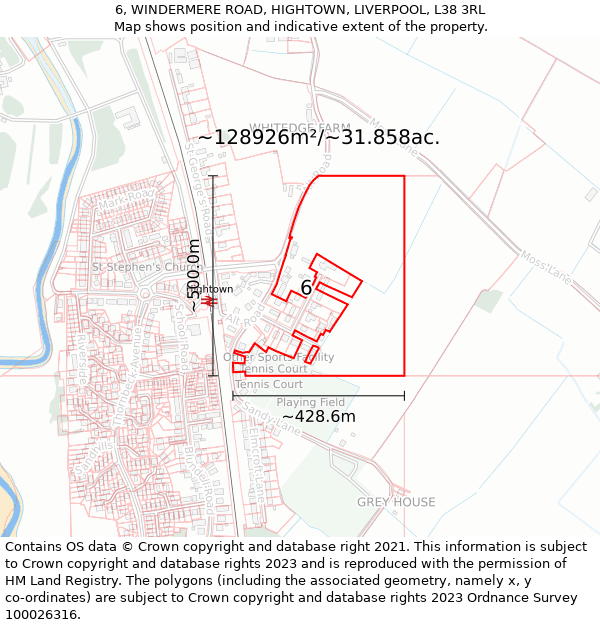 6, WINDERMERE ROAD, HIGHTOWN, LIVERPOOL, L38 3RL: Plot and title map