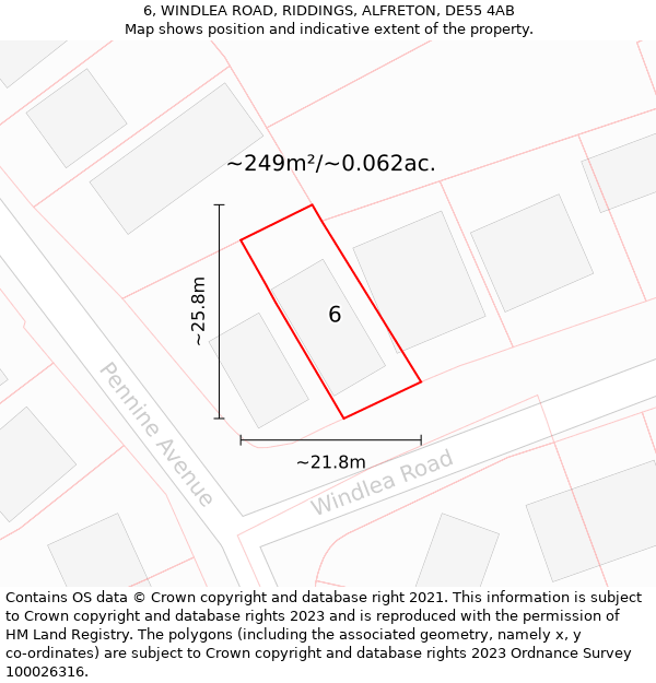 6, WINDLEA ROAD, RIDDINGS, ALFRETON, DE55 4AB: Plot and title map