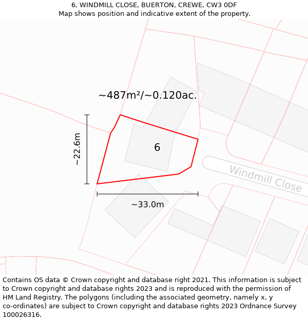 6, WINDMILL CLOSE, BUERTON, CREWE, CW3 0DF: Plot and title map