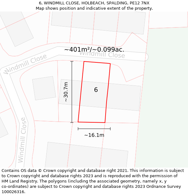 6, WINDMILL CLOSE, HOLBEACH, SPALDING, PE12 7NX: Plot and title map