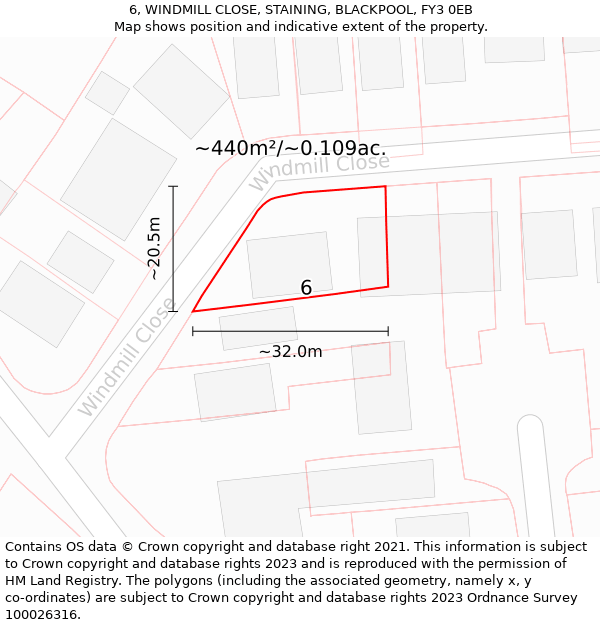 6, WINDMILL CLOSE, STAINING, BLACKPOOL, FY3 0EB: Plot and title map