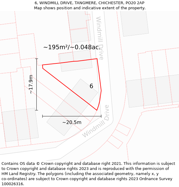 6, WINDMILL DRIVE, TANGMERE, CHICHESTER, PO20 2AP: Plot and title map