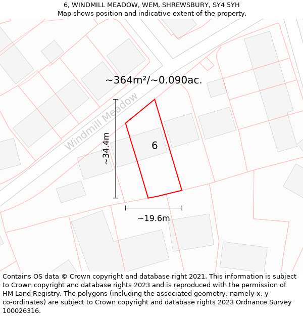 6, WINDMILL MEADOW, WEM, SHREWSBURY, SY4 5YH: Plot and title map