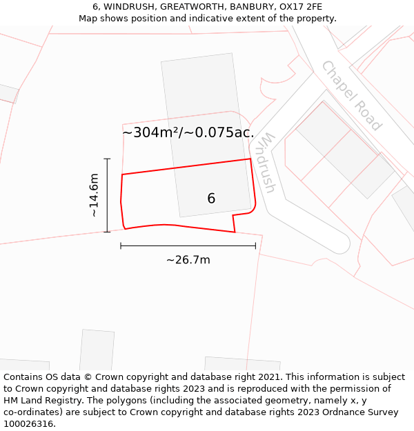 6, WINDRUSH, GREATWORTH, BANBURY, OX17 2FE: Plot and title map