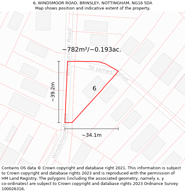 6, WINDSMOOR ROAD, BRINSLEY, NOTTINGHAM, NG16 5DA: Plot and title map