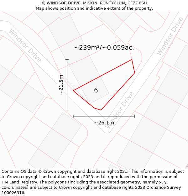 6, WINDSOR DRIVE, MISKIN, PONTYCLUN, CF72 8SH: Plot and title map