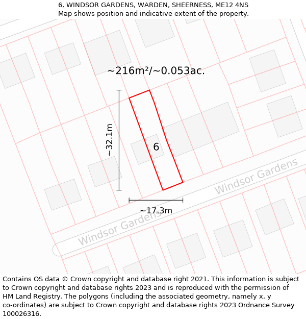 6, WINDSOR GARDENS, WARDEN, SHEERNESS, ME12 4NS: Plot and title map