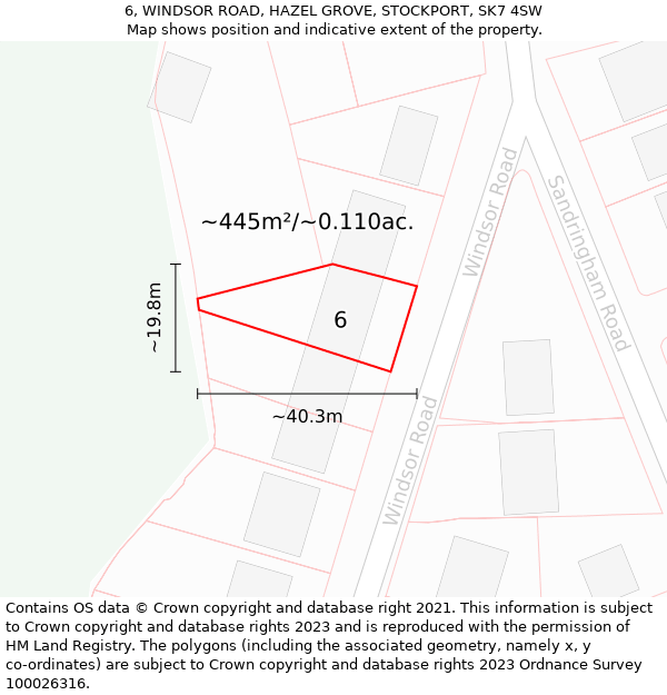 6, WINDSOR ROAD, HAZEL GROVE, STOCKPORT, SK7 4SW: Plot and title map