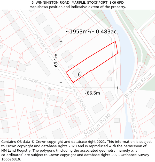 6, WINNINGTON ROAD, MARPLE, STOCKPORT, SK6 6PD: Plot and title map