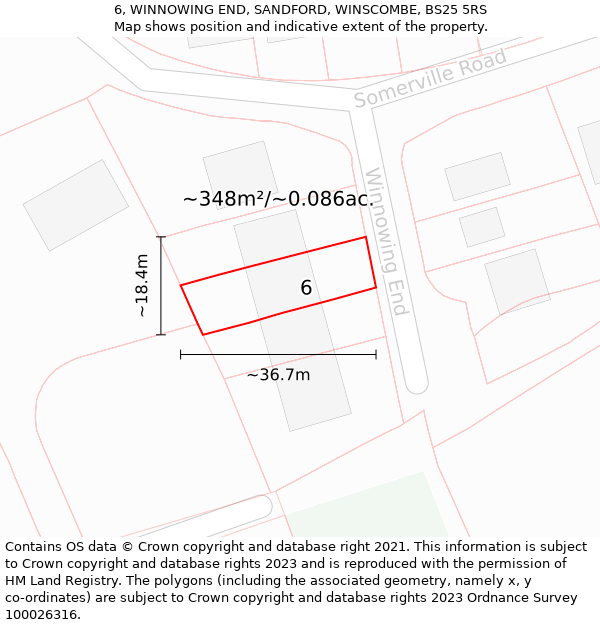 6, WINNOWING END, SANDFORD, WINSCOMBE, BS25 5RS: Plot and title map