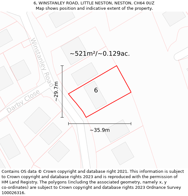 6, WINSTANLEY ROAD, LITTLE NESTON, NESTON, CH64 0UZ: Plot and title map