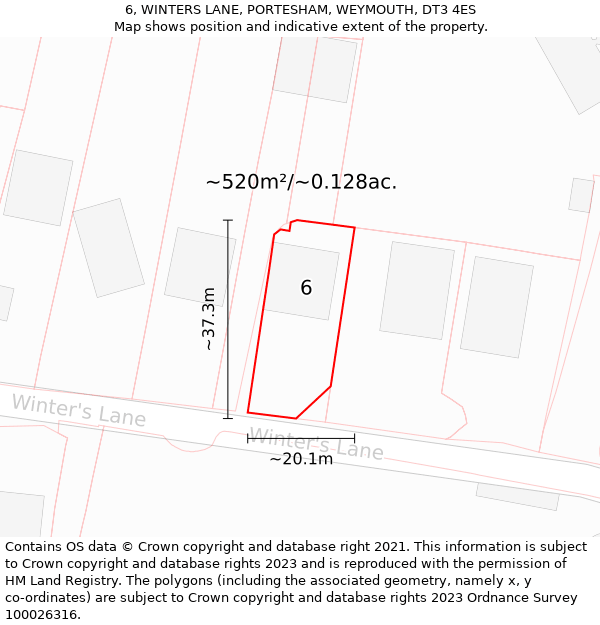 6, WINTERS LANE, PORTESHAM, WEYMOUTH, DT3 4ES: Plot and title map