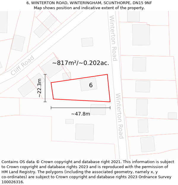 6, WINTERTON ROAD, WINTERINGHAM, SCUNTHORPE, DN15 9NF: Plot and title map