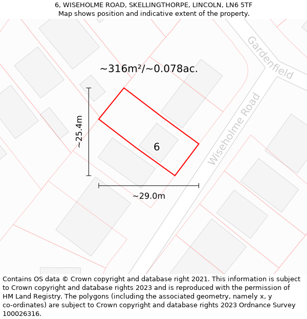 6, WISEHOLME ROAD, SKELLINGTHORPE, LINCOLN, LN6 5TF: Plot and title map