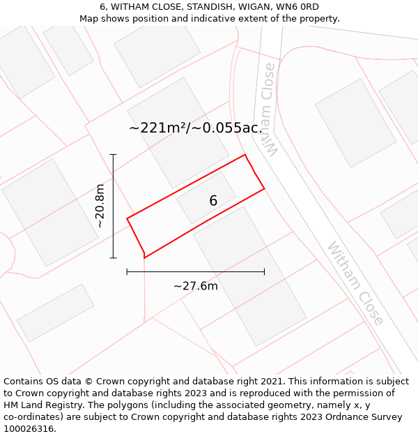 6, WITHAM CLOSE, STANDISH, WIGAN, WN6 0RD: Plot and title map