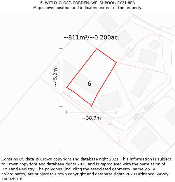 6, WITHY CLOSE, FORDEN, WELSHPOOL, SY21 8PA: Plot and title map