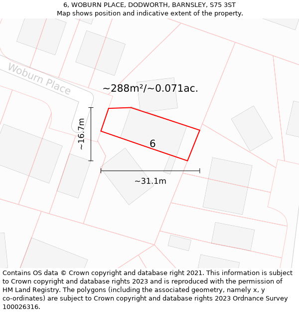 6, WOBURN PLACE, DODWORTH, BARNSLEY, S75 3ST: Plot and title map