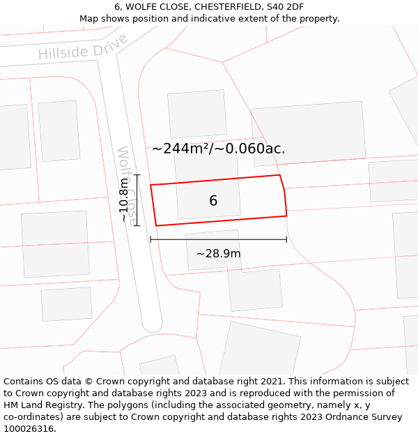 6, WOLFE CLOSE, CHESTERFIELD, S40 2DF: Plot and title map