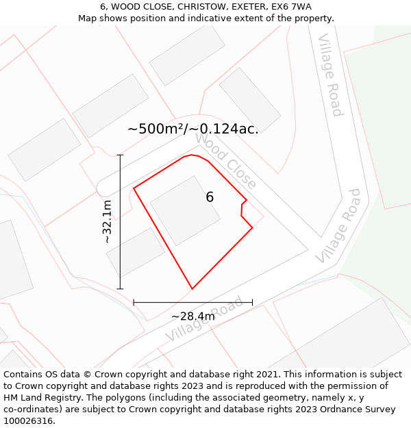 6, WOOD CLOSE, CHRISTOW, EXETER, EX6 7WA: Plot and title map