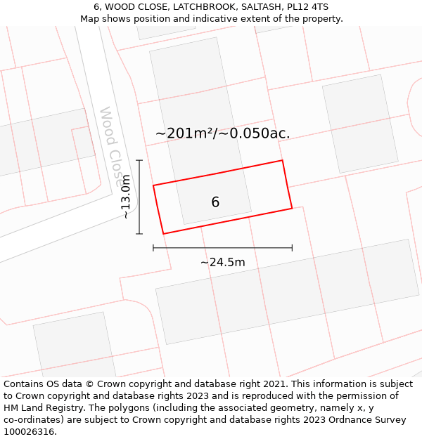 6, WOOD CLOSE, LATCHBROOK, SALTASH, PL12 4TS: Plot and title map