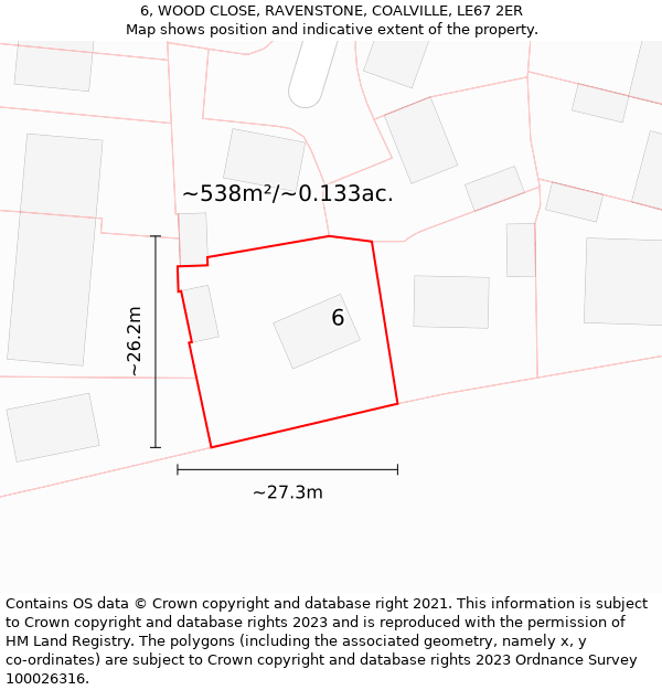 6, WOOD CLOSE, RAVENSTONE, COALVILLE, LE67 2ER: Plot and title map