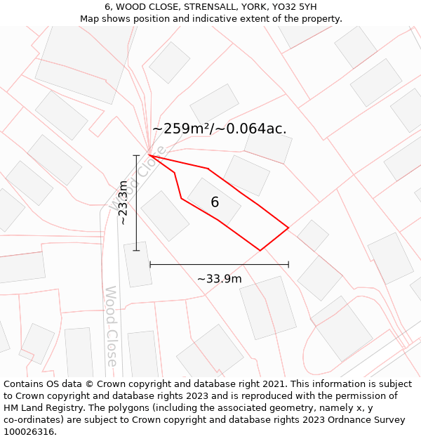 6, WOOD CLOSE, STRENSALL, YORK, YO32 5YH: Plot and title map