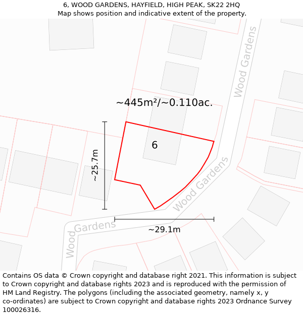 6, WOOD GARDENS, HAYFIELD, HIGH PEAK, SK22 2HQ: Plot and title map