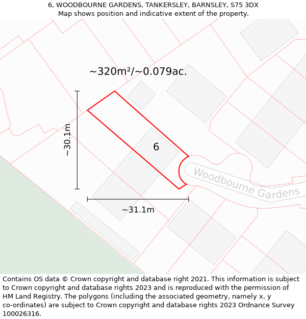 6, WOODBOURNE GARDENS, TANKERSLEY, BARNSLEY, S75 3DX: Plot and title map