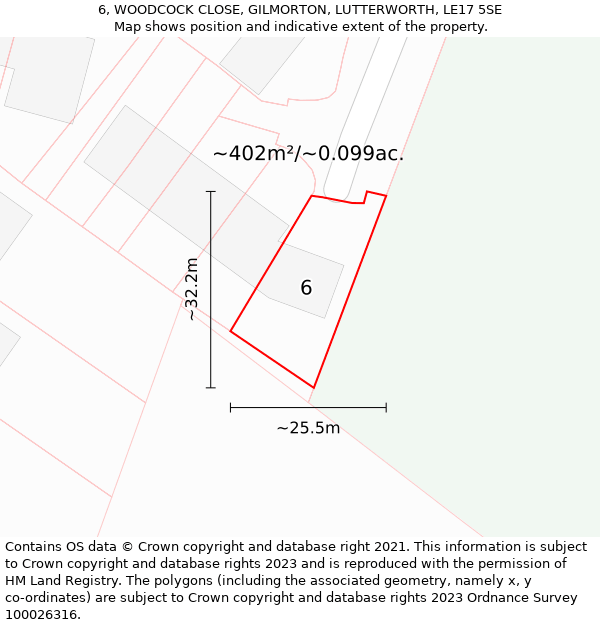 6, WOODCOCK CLOSE, GILMORTON, LUTTERWORTH, LE17 5SE: Plot and title map