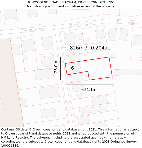 6, WOODEND ROAD, HEACHAM, KING'S LYNN, PE31 7DG: Plot and title map