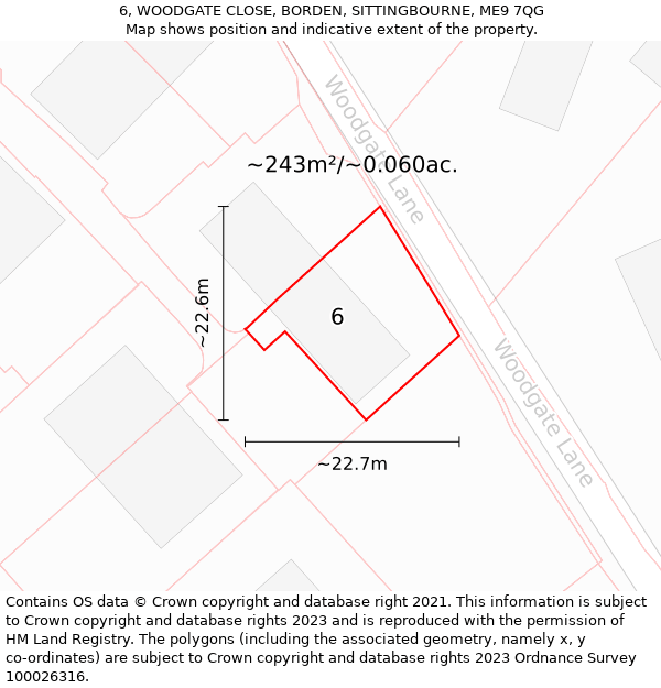 6, WOODGATE CLOSE, BORDEN, SITTINGBOURNE, ME9 7QG: Plot and title map