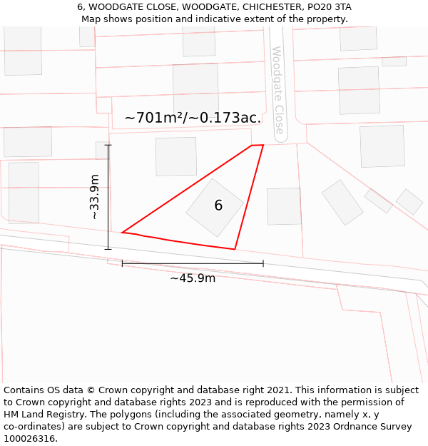 6, WOODGATE CLOSE, WOODGATE, CHICHESTER, PO20 3TA: Plot and title map