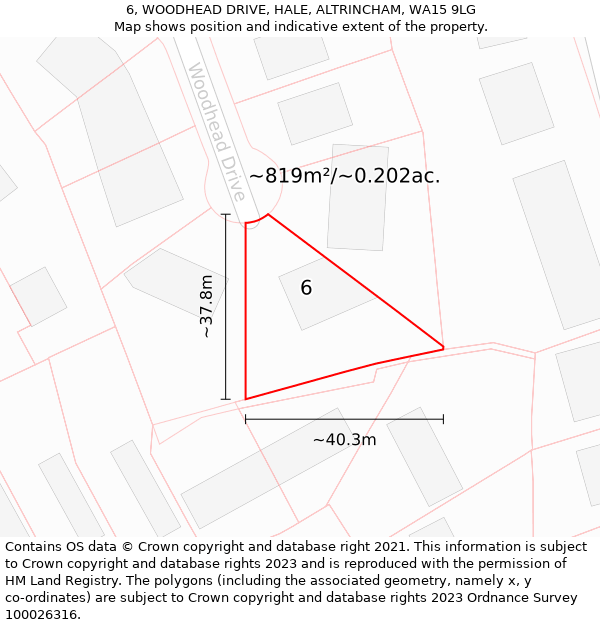 6, WOODHEAD DRIVE, HALE, ALTRINCHAM, WA15 9LG: Plot and title map