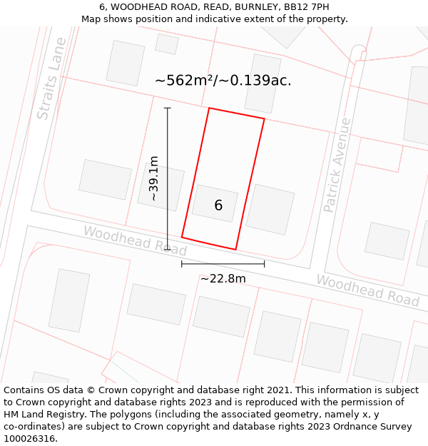 6, WOODHEAD ROAD, READ, BURNLEY, BB12 7PH: Plot and title map