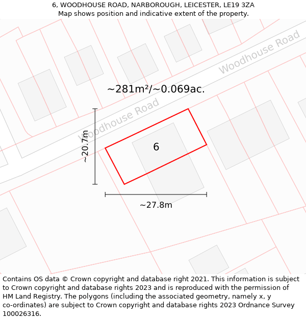 6, WOODHOUSE ROAD, NARBOROUGH, LEICESTER, LE19 3ZA: Plot and title map