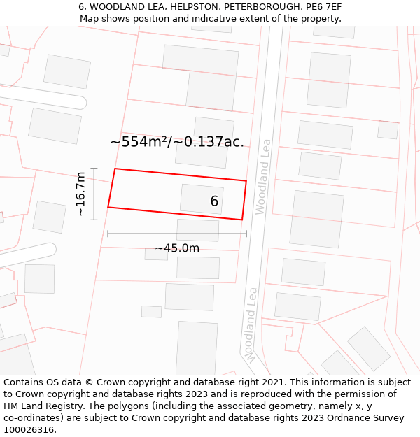 6, WOODLAND LEA, HELPSTON, PETERBOROUGH, PE6 7EF: Plot and title map